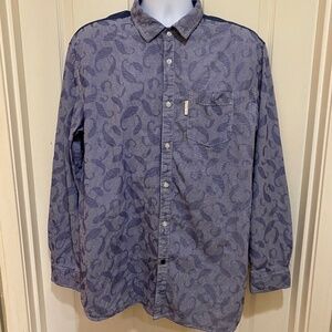 Marc Ecko Cut & Sew Long Sleeve Button‎ Down Blue Gingham Paisley Size XL